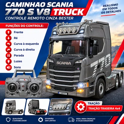 Caminhao Scania 770 S V8 Truck Controle Remoto Cinza Bester