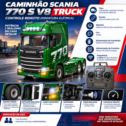 Caminhao Scania 770 S V8 Truck Controle Remoto Verde Bester