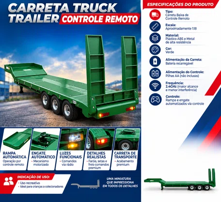 Carreta Truck Trailer Controle Remoto Verde Bester