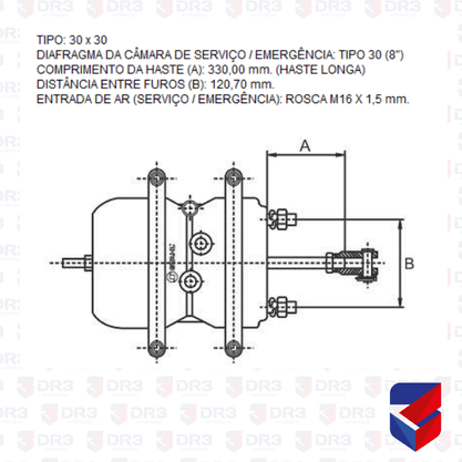 Cuica de Freio Carreta Truck 30x30x120mm 7901 BZ0015 45085 Stahl