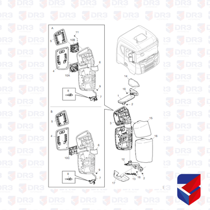Espelho Retrovisor Completo Scania NTG 2019 Em Diante LD Fabbof
