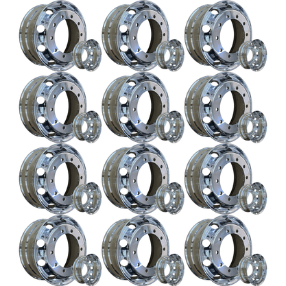 Jogo 12 Rodas Aluminio 22,5x8,25 Dianteiro Traseiro Borda Larga Bester