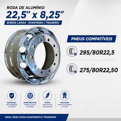 Jogo 12 Rodas Aluminio 22,5x8,25 Dianteiro Traseiro Borda Larga Bester