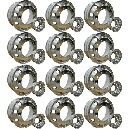 Jogo 12 Rodas Aluminio 22,5x8,25 Dianteiro Traseiro GT2 Borda Larga Ital