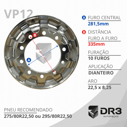 Jogo 2 Rodas Aluminio 22,5x8,25 New Speedline Dianteiro GT1 10 Furos Ital