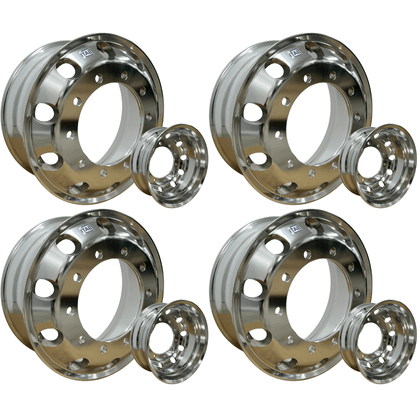 Jogo 4 Rodas Aluminio 22,5x8,25 Dianteiro Traseiro GT2 Borda Larga Ital