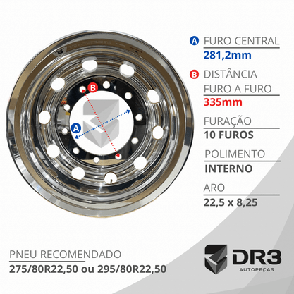Jogo 4 Rodas Aluminio 22,5x8,25 Traseira Borga Larga Roadline