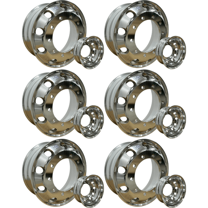 Jogo 6 Rodas Aluminio 22,5x8,25 Dianteiro Traseiro GT2 Borda Larga Ital