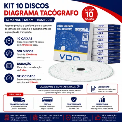 Kit 10 Discos Diagrama Tacografo Semanal 125km 14025005F VDO