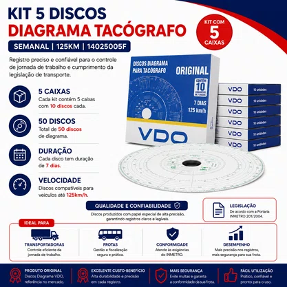 Kit 5 Discos Diagrama Tacografo Semanal 125km 14025005F VDO