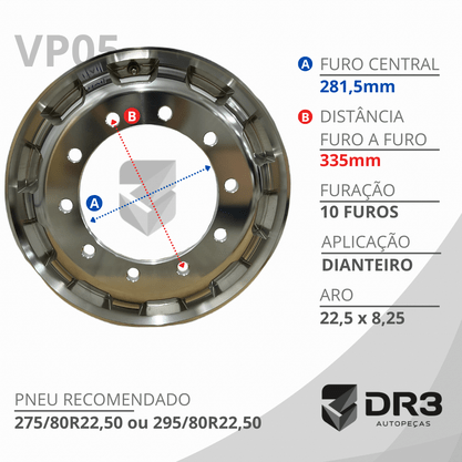 Roda Aluminio 22,5X8,25 Speedline Dianteiro Borda Larga Ital