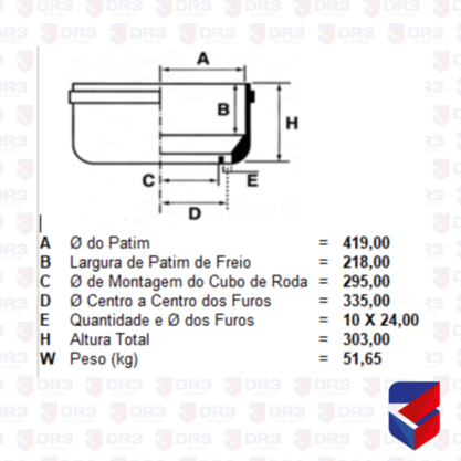 Tambor Freio Disco Semi-Reboque T401 6236 708/41 9x29,5x22,0